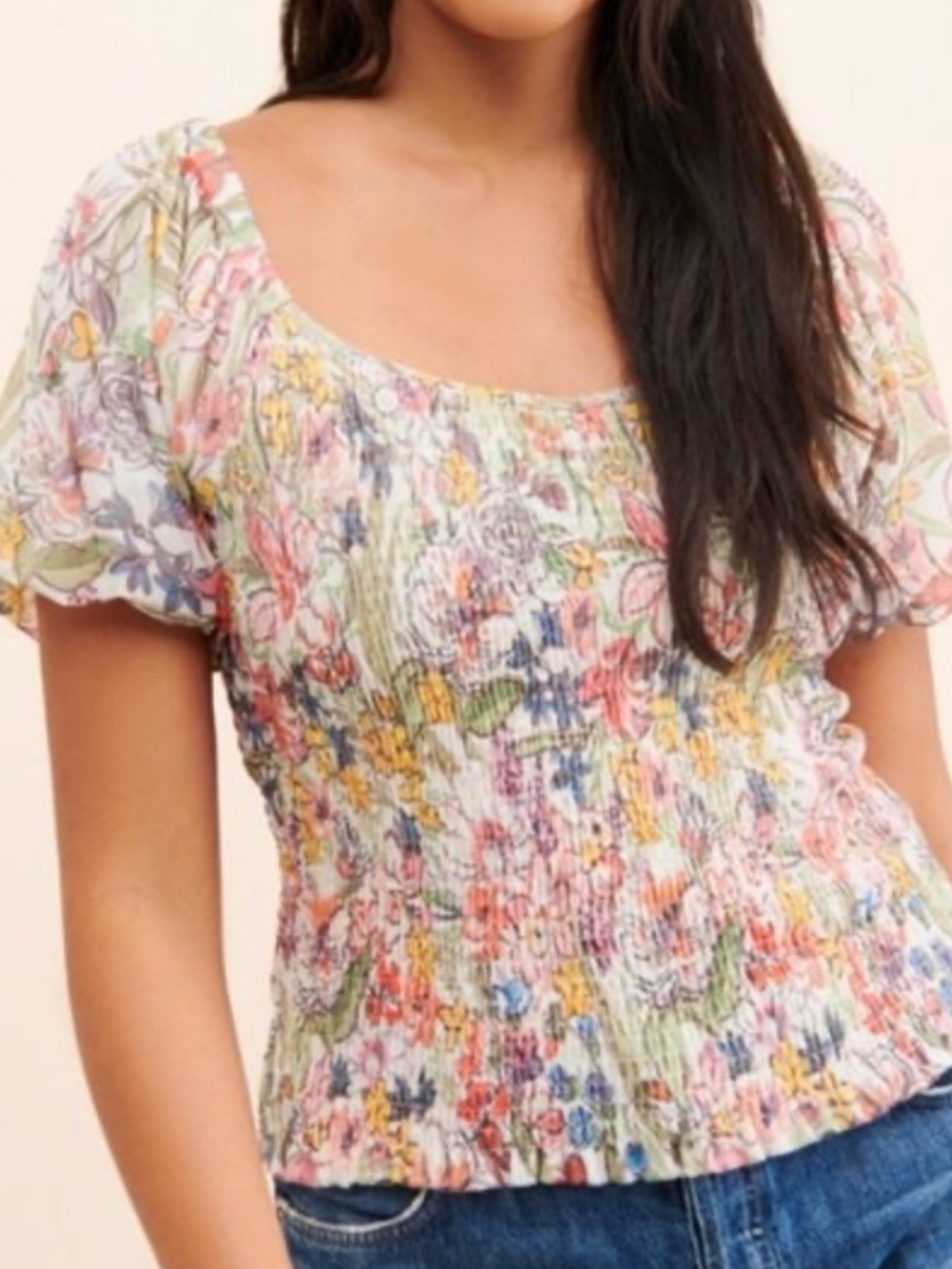 Anthropologie Aurelia Smocked Floral Top Size XS